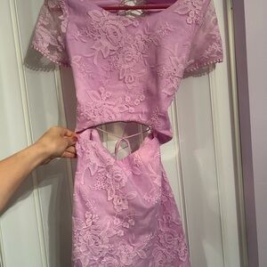 Two sisters the label Lavender Lace Dress with Floral Design